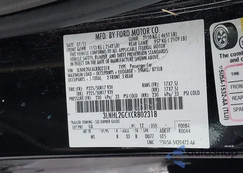 2012 Lincoln Mkz from USA, damaged, VIN 3LNHL2GCXCR802318